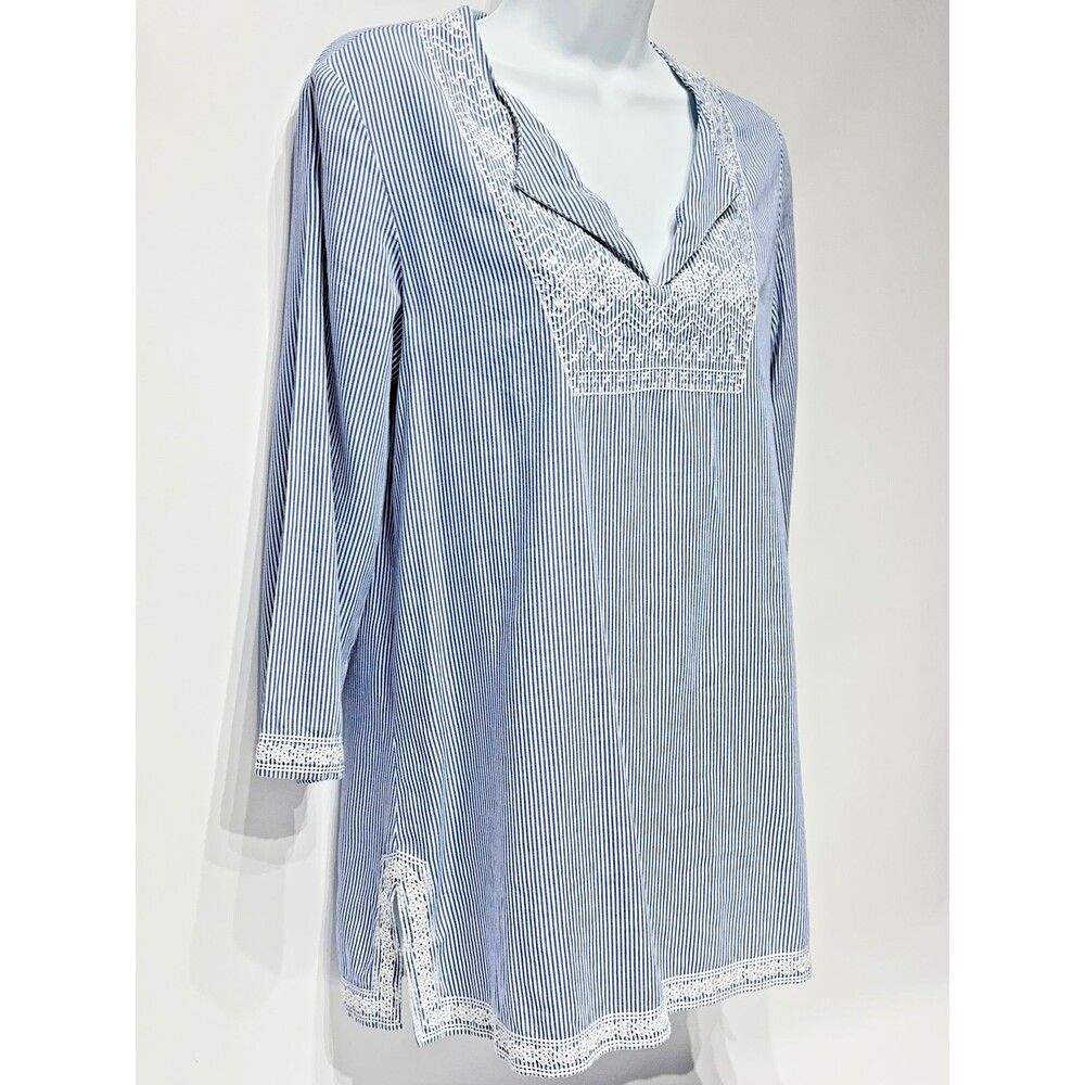 J. McLaughlin Blue Striped Lace Trim Blouse Tunic 3/4 Sleeve Women's Size S (A1) - Picture 5 of 16
